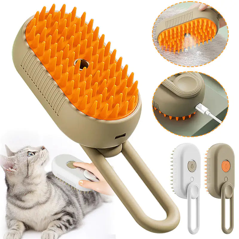 Electric Steam Brush for Cats & Dogs – 3-in-1 Grooming Solution