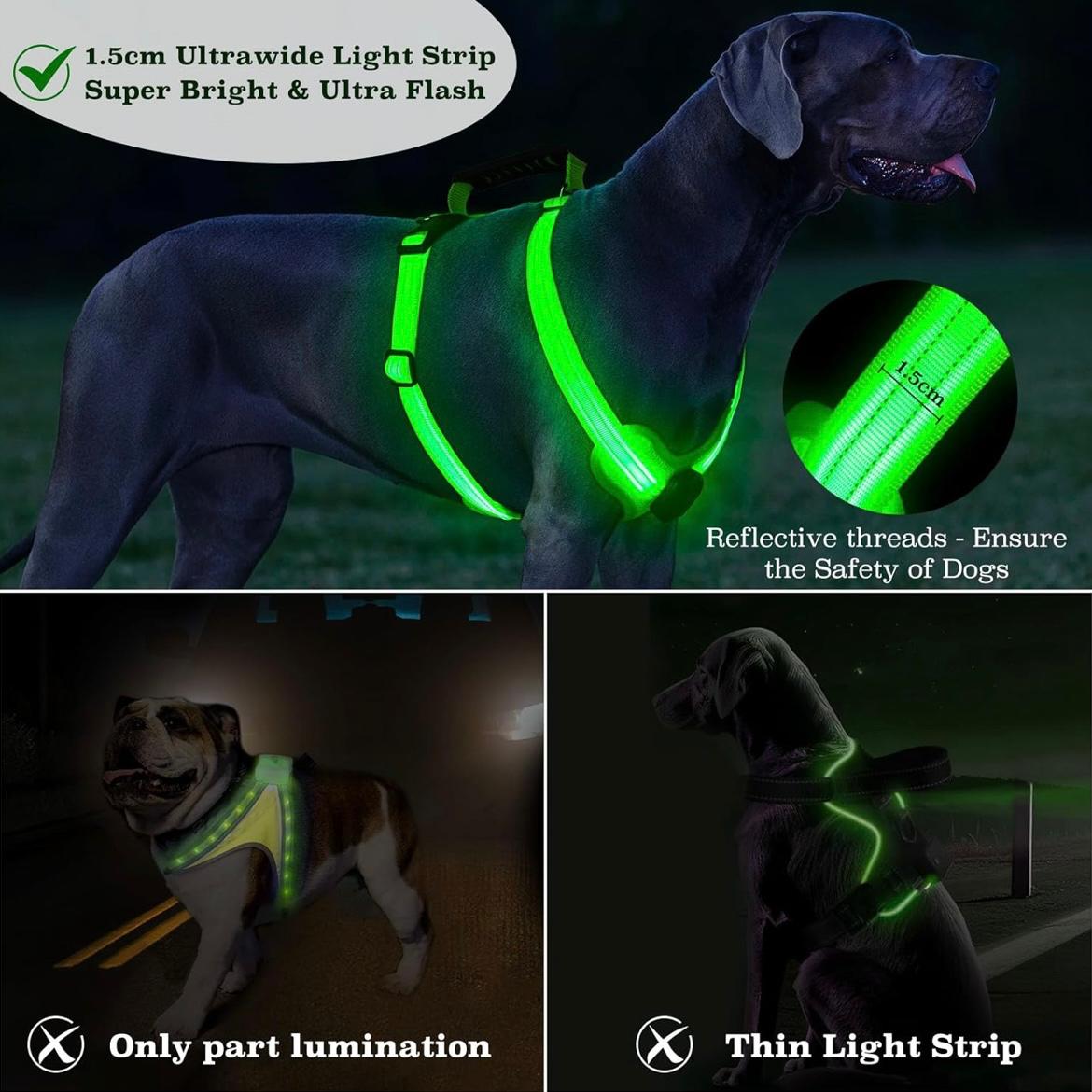 Light Up Dog Harness Led No Pull Dog Harness with Handle Reflective Glow-in-The-Dark