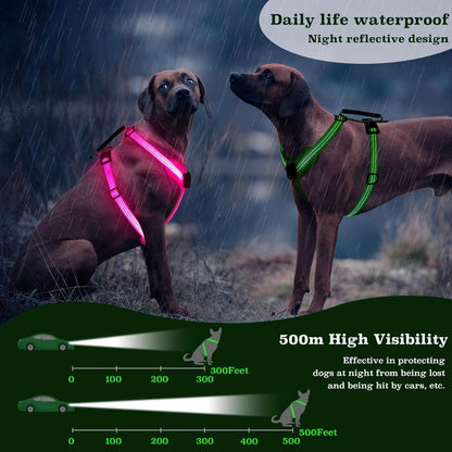 Light Up Dog Harness Led No Pull Dog Harness with Handle Reflective Glow-in-The-Dark