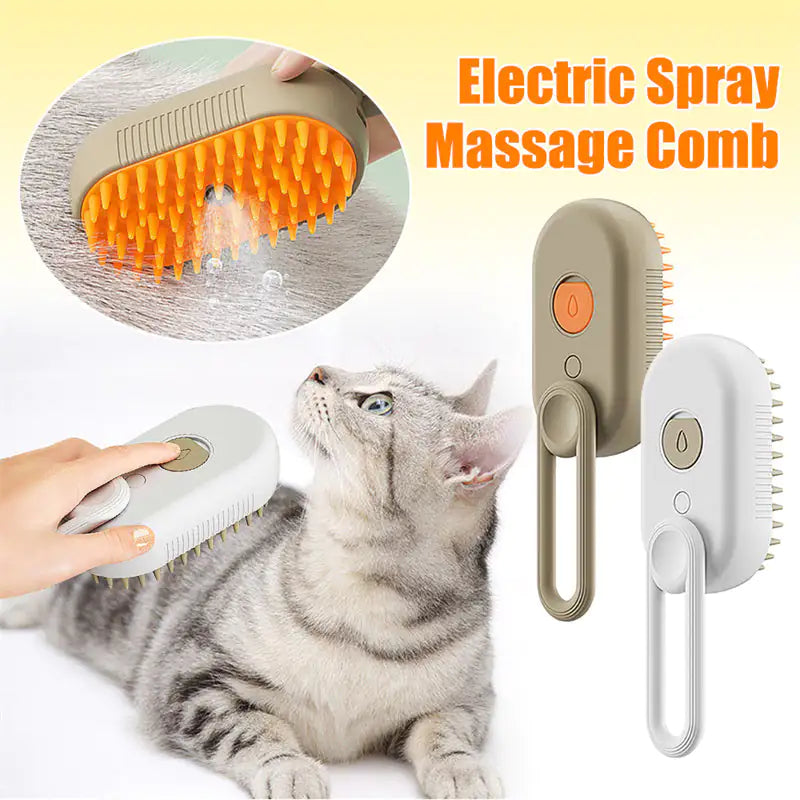 Electric Steam Brush for Cats & Dogs – 3-in-1 Grooming Solution