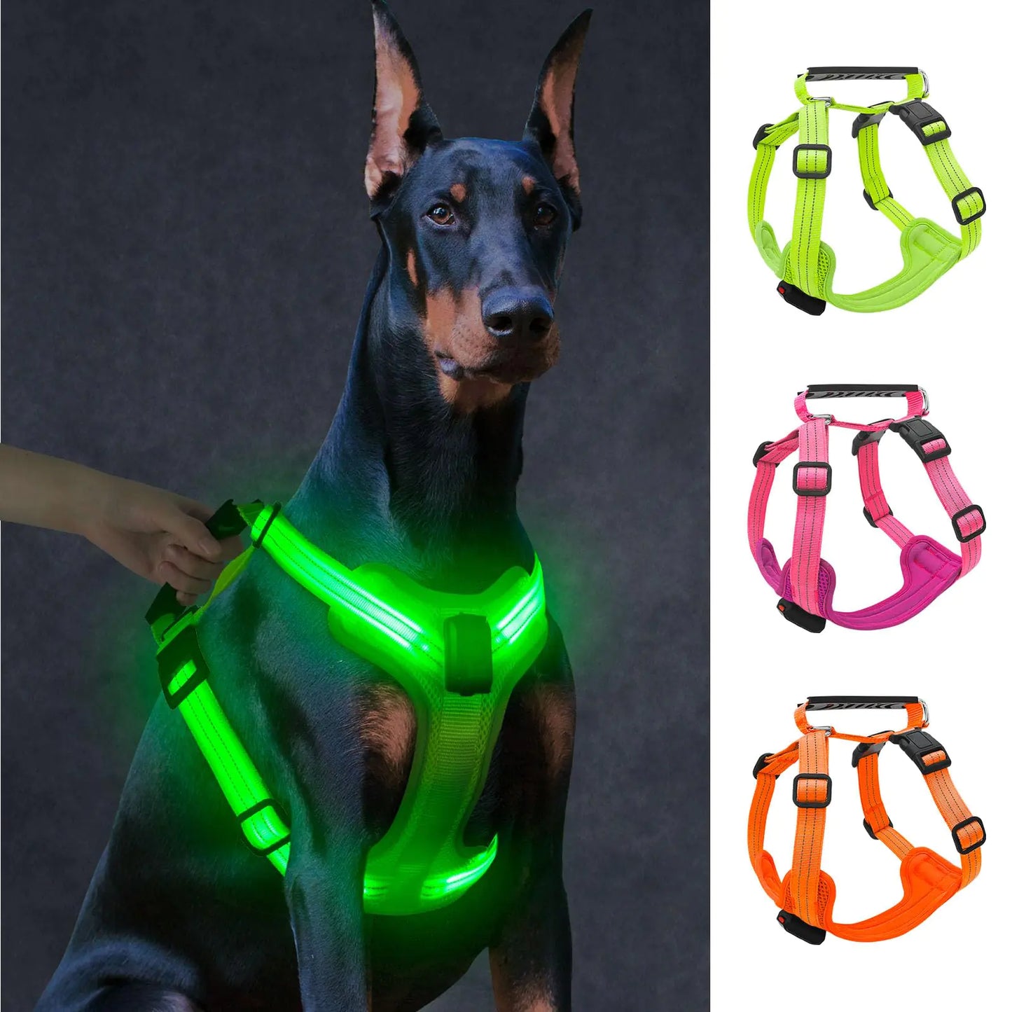 Light Up Dog Harness Led No Pull Dog Harness with Handle Reflective Glow-in-The-Dark